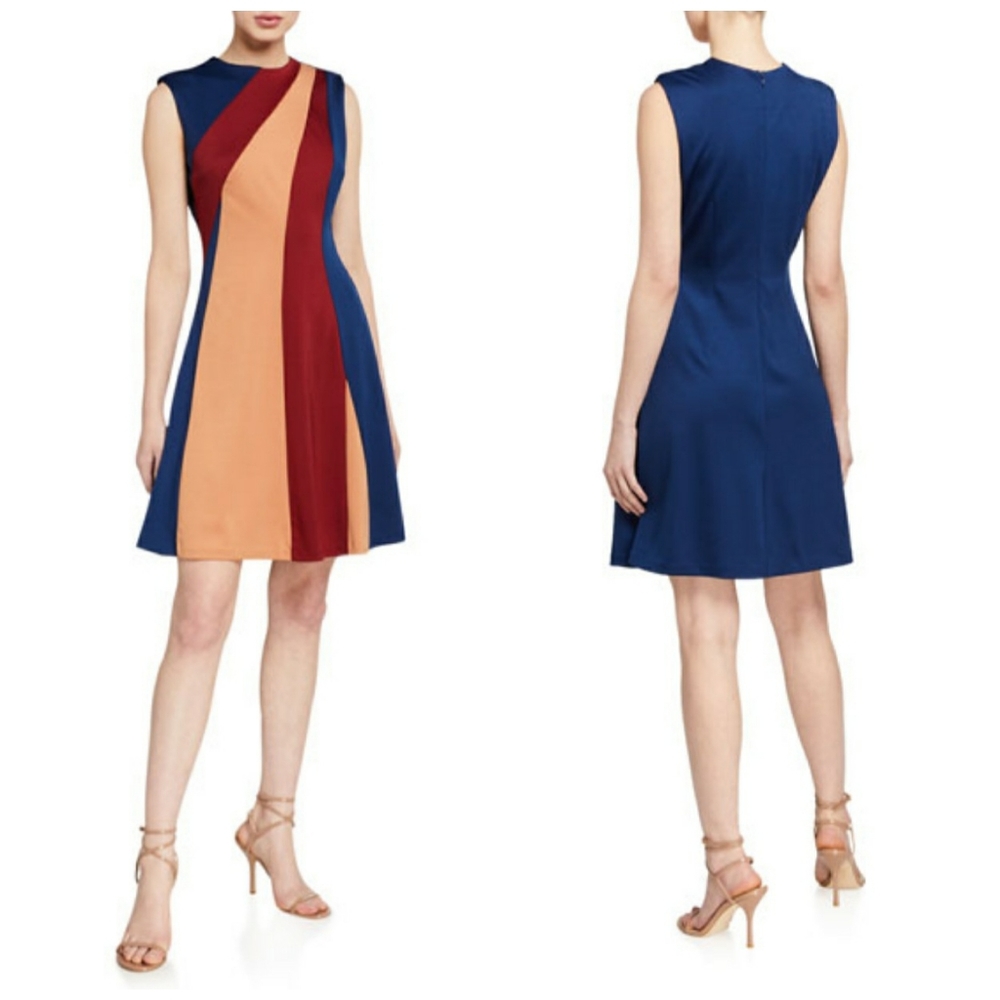 Neiman Marcus Colorblock Sleeveless Dress